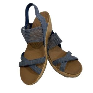 Skechers Beverlee High Tea Wedge Sandal Womens 8 Navy Slingback Strappy Boho